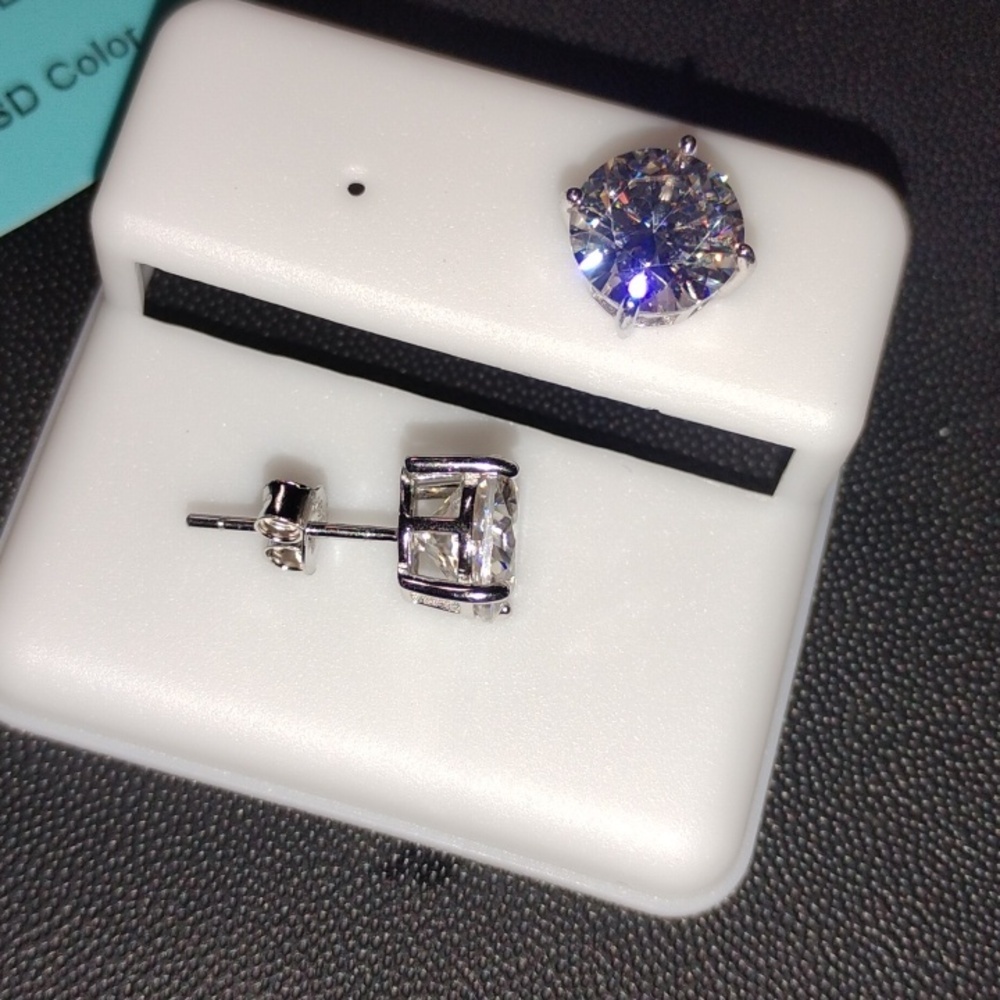 Sterling Silver Moissanite Stud Earrings - Clear Sparkle - Picture 5 of 5